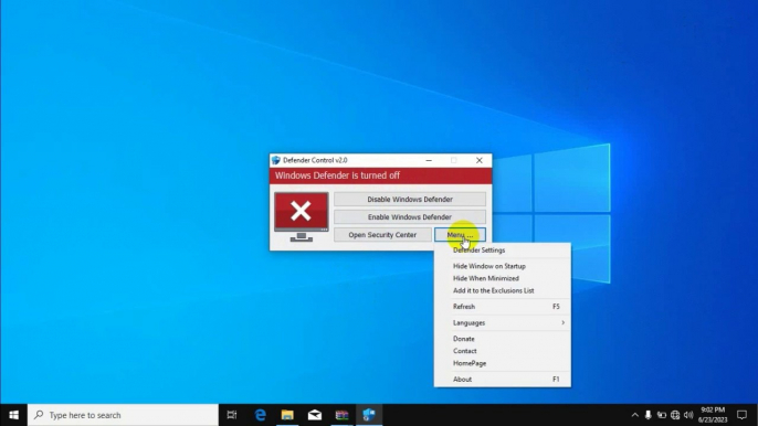 Disable Windows Defender - Defender Control 2.0