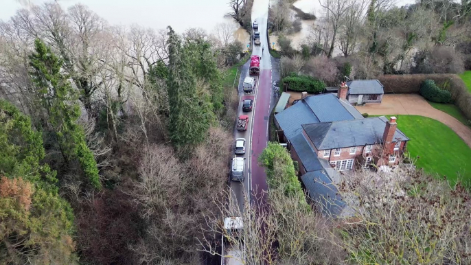 Dramatic drone footage shows stranded vehicles and rescues in West Sussex flooding