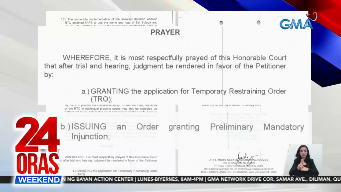 TAPE Inc., inapela ang desisyon ng korte sa pagmamay-ari at paggamit ng trademark na "Eat Bulaga" | 24 Oras Weekend