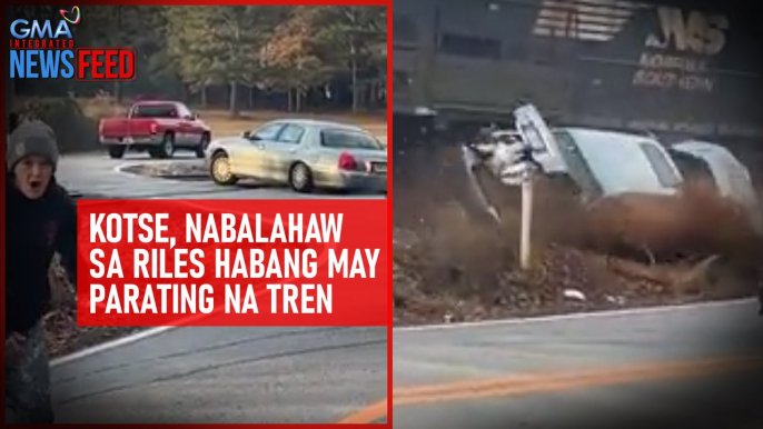 Kotse, nabalahaw sa riles habang may parating na tren | GMA Integrated Newsfeed