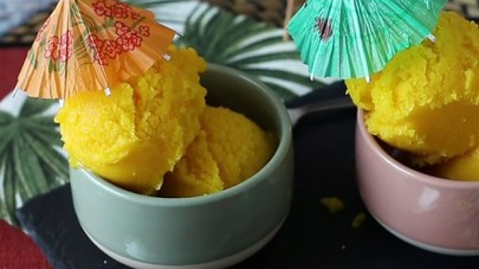 Sorbet mit grüner zitrone und mango, aus nur 3 zutaten und bereit in 5 minuten!