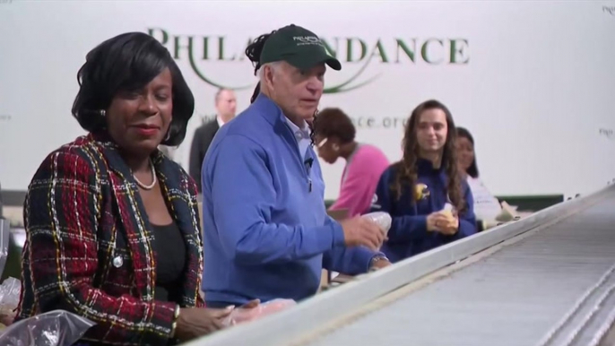 Biden volunteers at hunger relief organisation for Martin Luther King Jr. Day