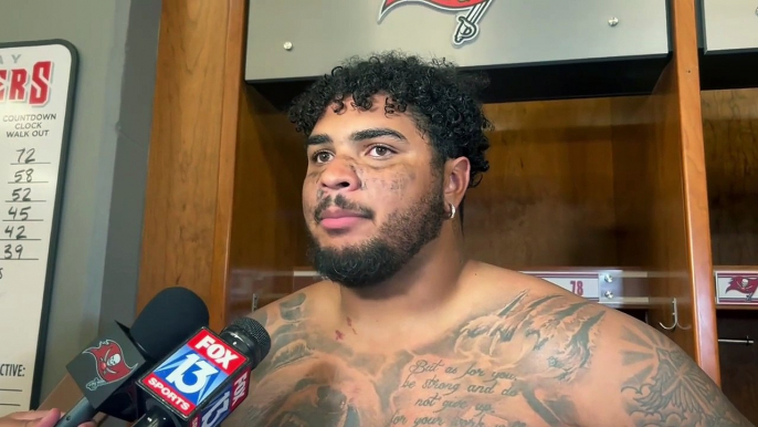 Buccaneers' Tristan Wirfs Speaks to Media Following Playoff Win Against Eagles