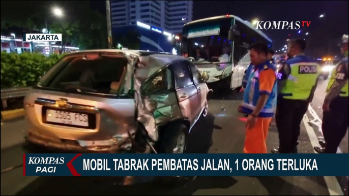 Hilang Kendali saat Kecepatan Tinggi, Mobil Tabrak Pembatas Jalan, 1 Orang Terluka