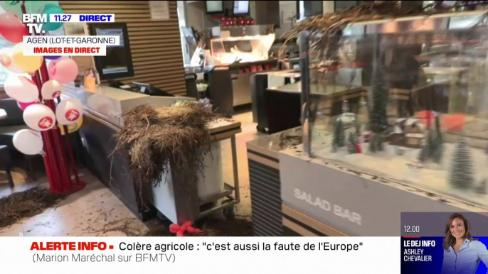 Colère des agriculteurs: des bottes de foin déversées dans un McDonald's à Agen