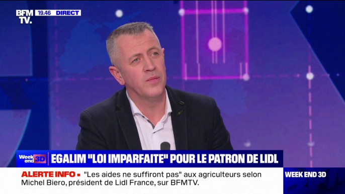 Michel Biero, président de Lidl France, affirme que "75% des produits sont français, tous rayons confondus" dans ses supermarchés