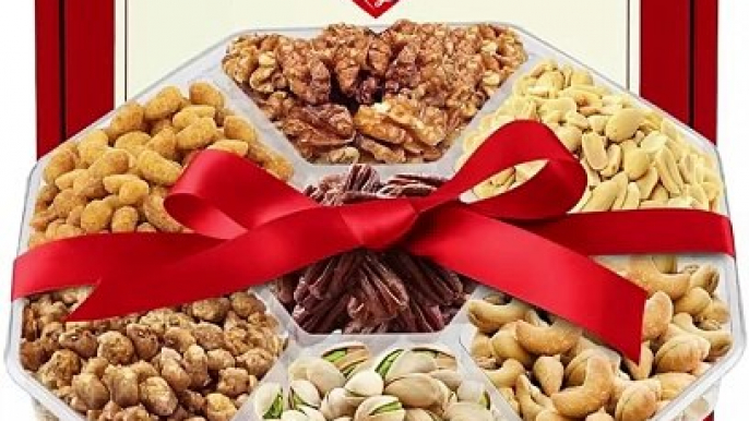 Valentines Day Gift Basket - Nuts Gift Basket, Delicious Mixed Cravings Gourmet Collection Feautres 7 Sectional Platter with Freshly Roasted Nuts - Beautifully Packaged.