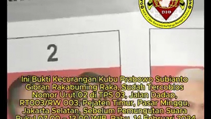 Ini Bukti Kecurangan Kubu Prabowo Subianto Gibran Rakabuming Raka, Sudah Tercoblos Nomor Urut 02 di TPS 03, Jalan Dadap, RT003/RW 003, Pejaten Timur, Pasar Minggu, Jakarta Selatan, Sebelum Pemungutan Suara, Rabu, 14 Februari 2024