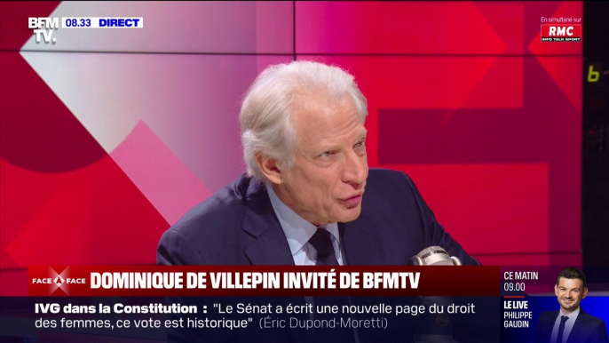 Envoi de troupes en Ukraine: "La déclaration d'Emmanuel Macron a introduit un élément de confusion regrettable", réagit Dominique de Villepin