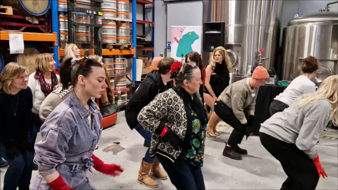 Burlesque superstar Cherry Shakewell leading a fab workshop at the International Women's Day brewing event at Hand Brew Co in Worthing