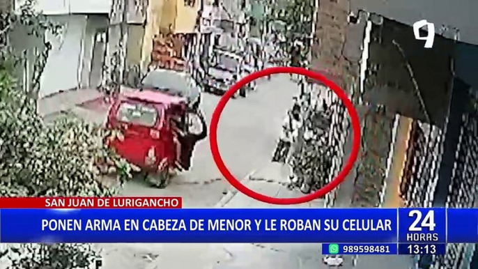 SJL: delincuentes a bordo de mototaxi apuntan con una pistola a menor para robarle celular