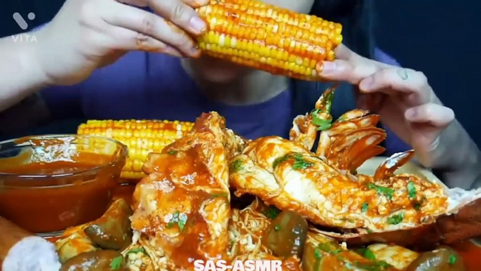 SASASMR spicy SEAFOOD boil eggs corn enoki mushrooms eating  asmr mukbang seafood compilation_480p