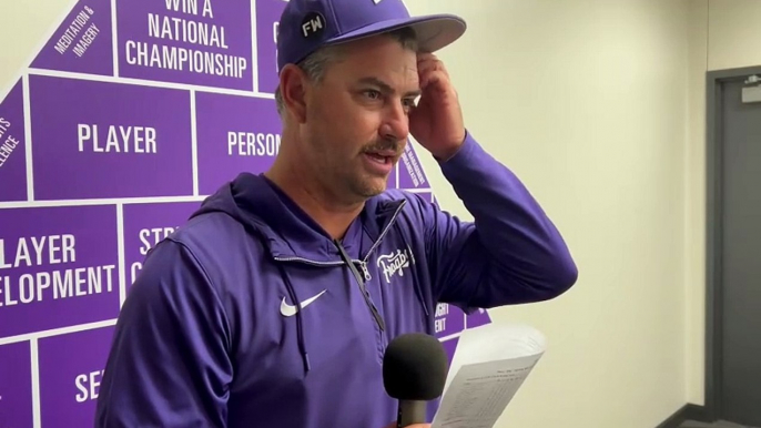 WATCH! TCU Head Coach Kirk Saarloos Talks Game 1 Win Over Houston.