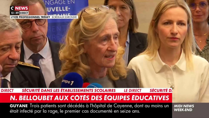 La ministre de l'Education Nicole Belloubet annonce la mise en place d'une "force de sécurité mobile" pour les établissements scolaires: "Elle pourra être projetée dans les établissements qui connaîtraient des difficultés" - Regardez