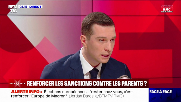 Jordan Bardella: "Le RN, au pouvoir, suspendra les allocations familiales aux parents de mineurs délinquants"