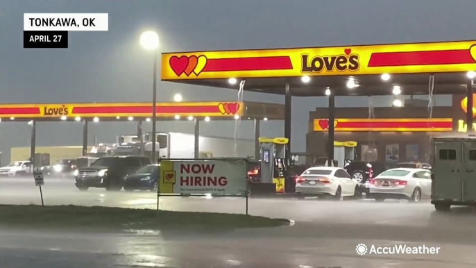 Storm chaser shows tennis-ball sized hail while tracking storms