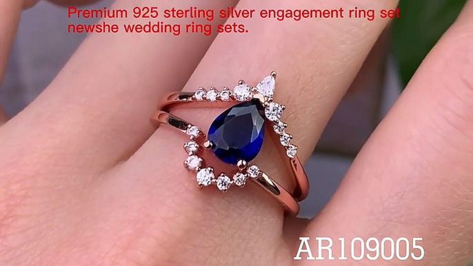 2 piece 925 engagement ring set dark blue diamond rose gold womens wedding rings newshe wedding ring sets PRODUCTS