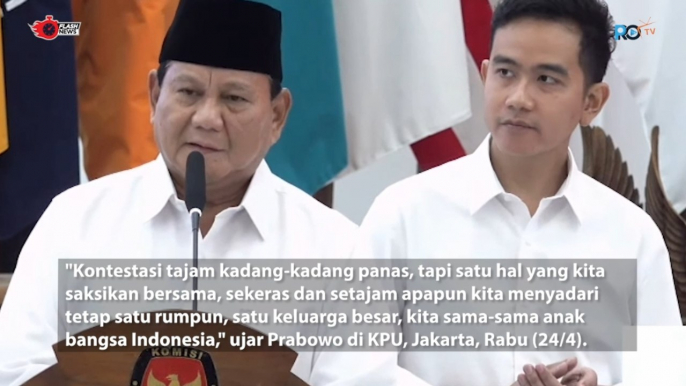 Moment Prabowo saat Ditetapkan Presiden Terpilih, Ucapkan Terima Kasih ke Anies-Imin, Ganjar-Mahfud dan Ajak Bersatu