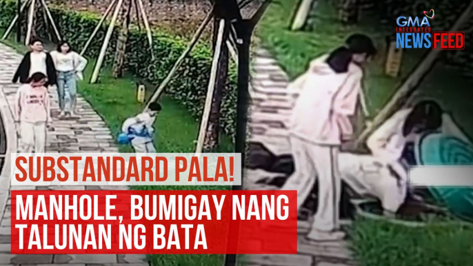 Manhole, bumigay nang talunan ng bata | GMA Integrated Newsfeed