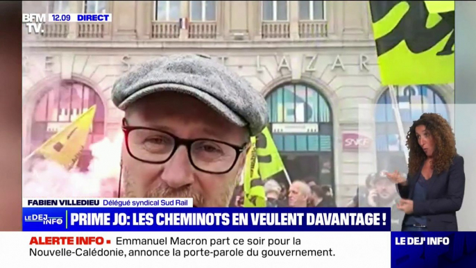 Prime JO: "Clairement, ça ne nous va pas", estime Fabien Villedieu, délégué syndical Sud-Rail, face aux 50 euros proposés par la SNCF