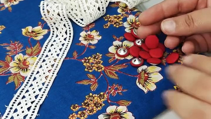 Summer special Vibrant and Beautiful Round Neck design for printed cotton kurti with fabric buttons and laces / Learn Amazing Sewing Hacks with Knotty Stitches