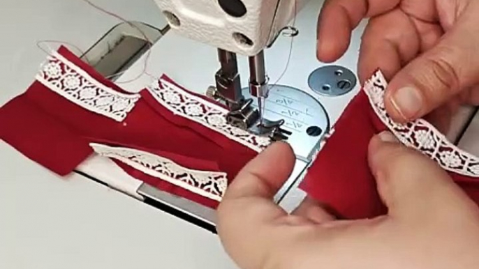 Let's make this beautiful Border Design for trouser and kurti sleeves with white lace and fabric square pieces / Learn Amazing Sewing Hacks with Knotty Stitches