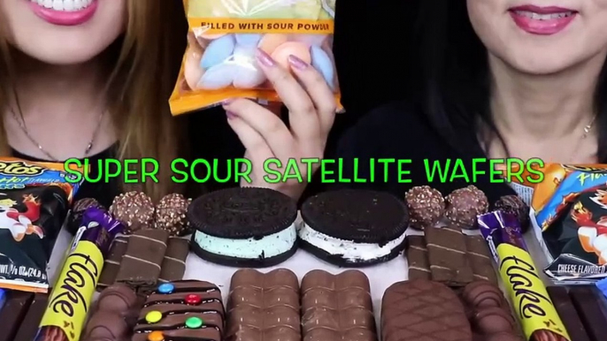 ASMR LEFTOVER DESSERT RACE! MINT OREO ICE CREAM SANDWICH, M&MS ICE CREAM, CADBURY FLAKE, KITKAT 먹방