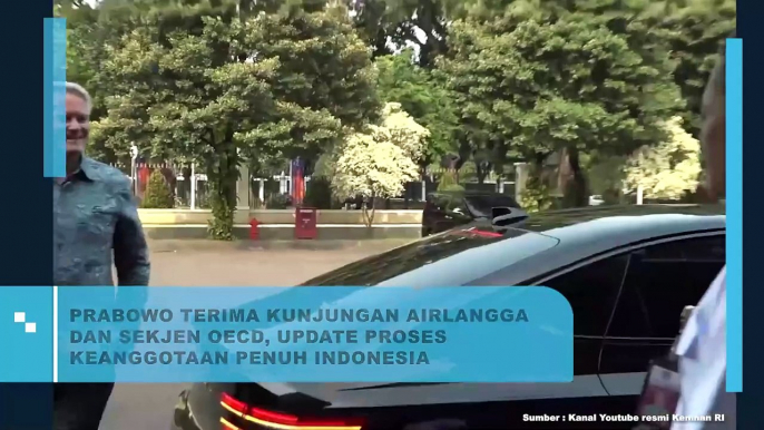 Prabowo menyambut kedatangan Sekjen OECD dan Airlangga Hartanto