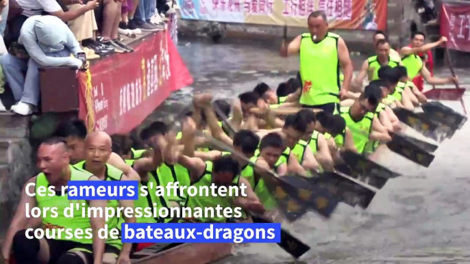 Chine: courses effrénées de bateaux-dragons dans d'étroits cours d'eau