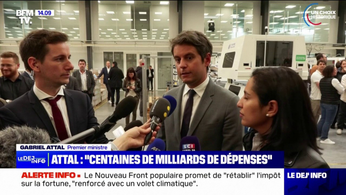 Gabriel Attal considère qu'il faudra des "centaines de milliards d'euros de dépenses supplémentaires" pour réaliser le programme du Nouveau Front populaire