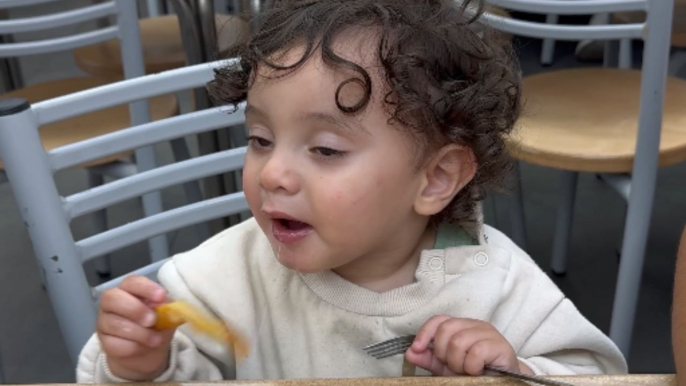 Little boy's resonant laughter reflects the woodpecker's rhythmic chuckles