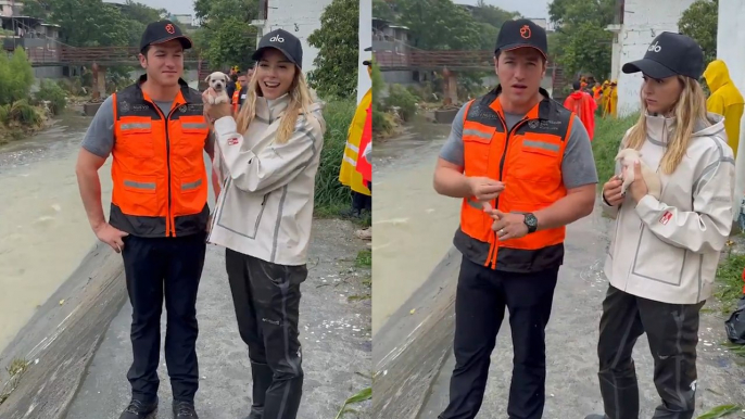 Samuel García y Mariana Rodríguez adoptan perrito encontrado en trabajos por afectaciones de la tormenta Alberto