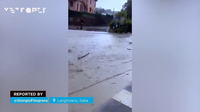 The torrential rains are causing significant floods in Langhirano, Italy