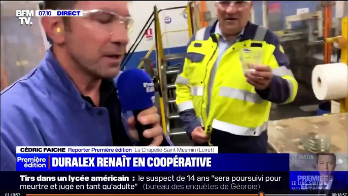 Quand un journaliste de BFMTV teste en direct les verres incassables de l'entreprise française Duralex