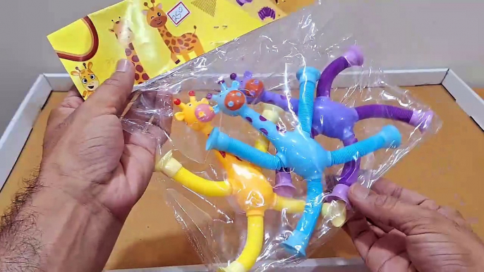 Unboxing and Review of Telescopic Suction Cup Giraffe Toy, LED Telescopic Pipe with Suction Cup, Shape-Changing Stretch Tube, Parent-Child Interactive Toy Random Color