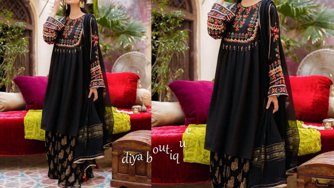 Black Printed Frock Designs || Lawn Frock Designs 2024 || Beautiful Black Frock Designs