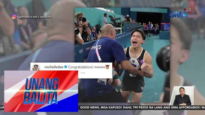 Pinoy celebrities, nagpaabot ng kanilang well wishes sa historic win ni 2-time olympic gold medalist Carlos Yulo | Unang Balita