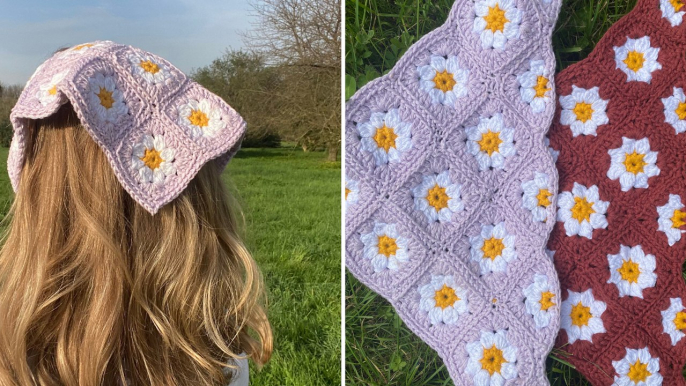 Crocheter un bandana fleuri façon Granny Square pour les beaux jours