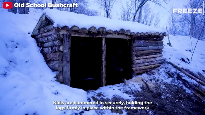 Man Builds Warm Survival Shelter for Winter _ Start to Finish Build By _osbushcraft