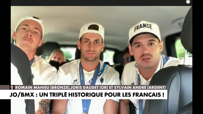 Joris Daudet, Sylvain André et Romain Mahieu, tous les trois médaillés de l'épreuve de BMX, reviennent, en direct sur CNEWS, sur leur triplé historique