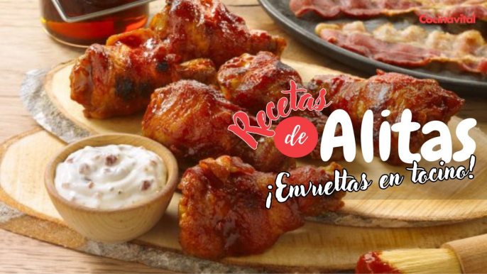 Receta de alitas agridulces envueltas en tocino en una piña | recetas de botanas | Cocina Vital