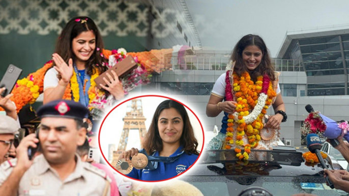 Paris Olympic 2024: Manu Bhaker Grand Welcome Delhi Airport Video,Double Olympic Medal Winner...|