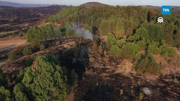 Ankara'da başlayıp Bolu'ya sıçrayan yangın, 2. gününde havadan görüntülendi