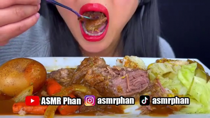 POT ROAST, POTATOES, VEGGIES & GRAVY | ASMR PHAN| MUKBANG | EATING SOUNDS