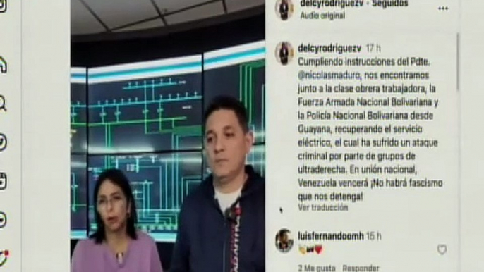 Vpdta. Delcy Rodríguez supervisó recuperación del SEN desde el Centro de Despacho de Guayana