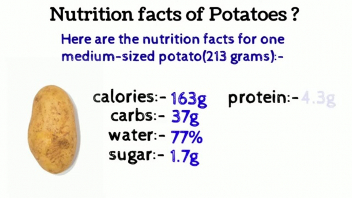 Nutrition facts of potatoes | Health benefits of potatoes | how many calories,carbs,protein, fat