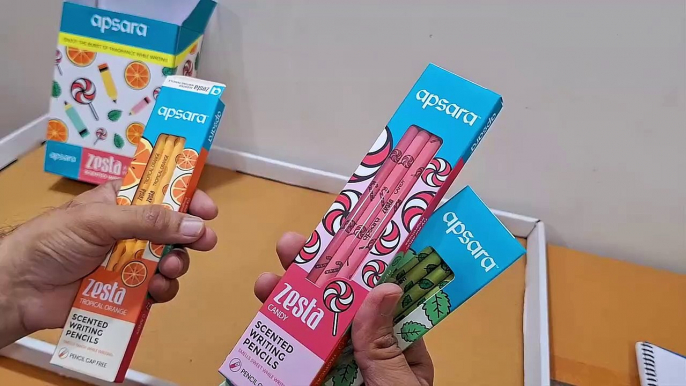 Unboxing and Review of Apsara Zesta Scented 6 Pencils Pack Topical Orange, Candy, PepperMint