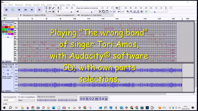 ''Tori Amos; the wrong band" analog cover; beats & piano  recording (Audacity©)