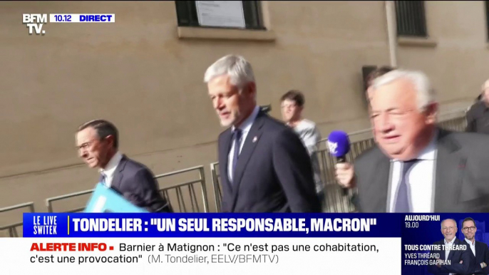 Laurent Wauquiez, Bruno Retailleau et Gérard Larcher arrivent à Matignon pour rencontrer Michel Barnier