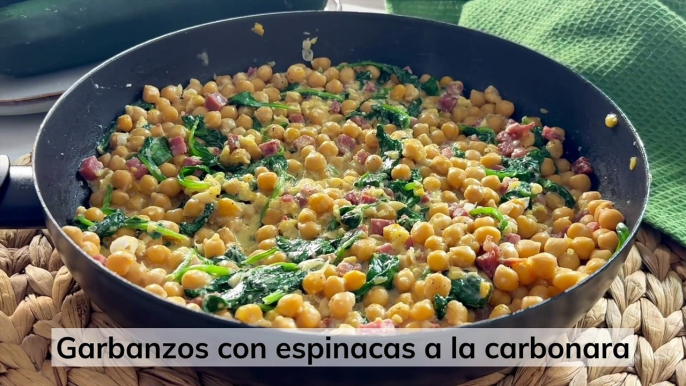 Garbanzos con espinacas a la carbonara